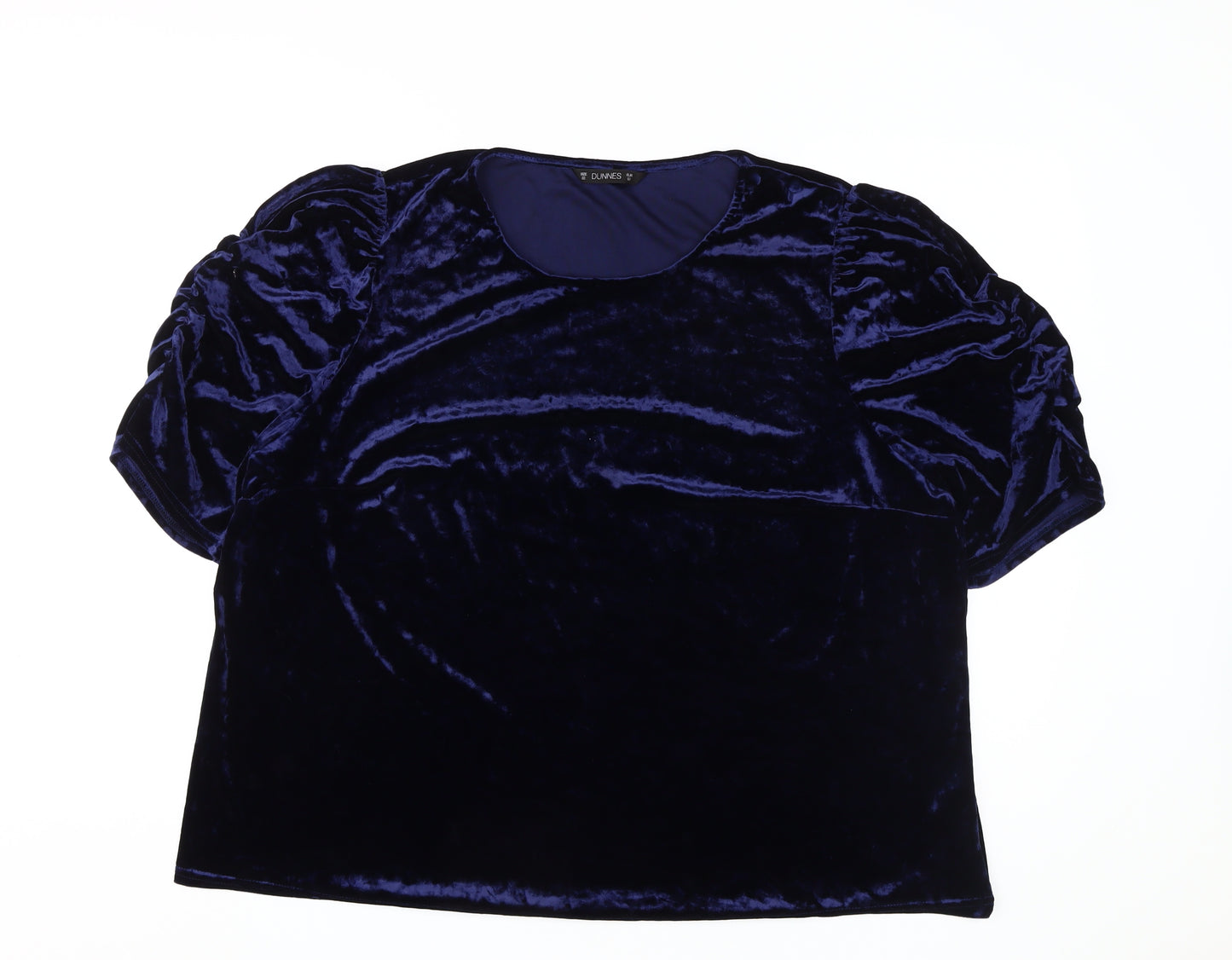 Dunnes Women's Blue Velvet Puff Sleeve Top Size 22