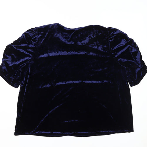 Dunnes Women's Blue Velvet Puff Sleeve Top Size 22