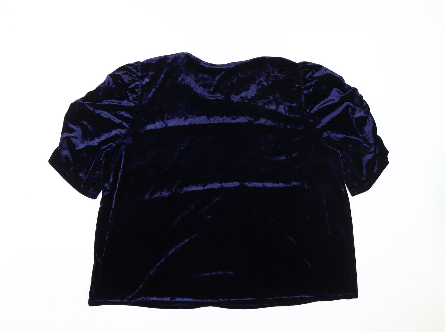 Dunnes Women's Blue Velvet Puff Sleeve Top Size 22
