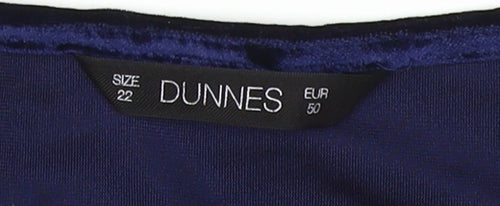 Dunnes Women's Blue Velvet Puff Sleeve Top Size 22