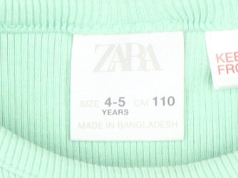 Zara Girls Green Short Sleeve T-Shirt, 4-5 Years, Casual Style