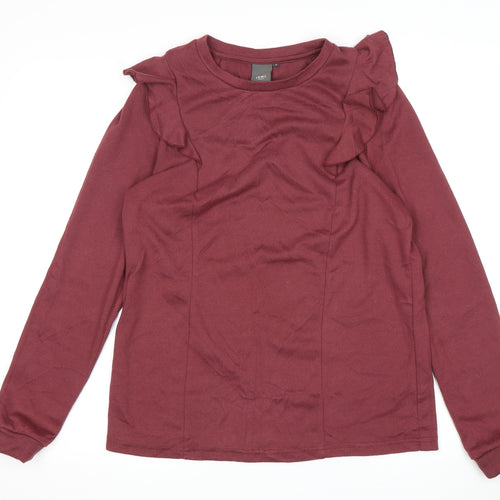 ICHI Women's Red Ruffle Jersey Blouse - Size S