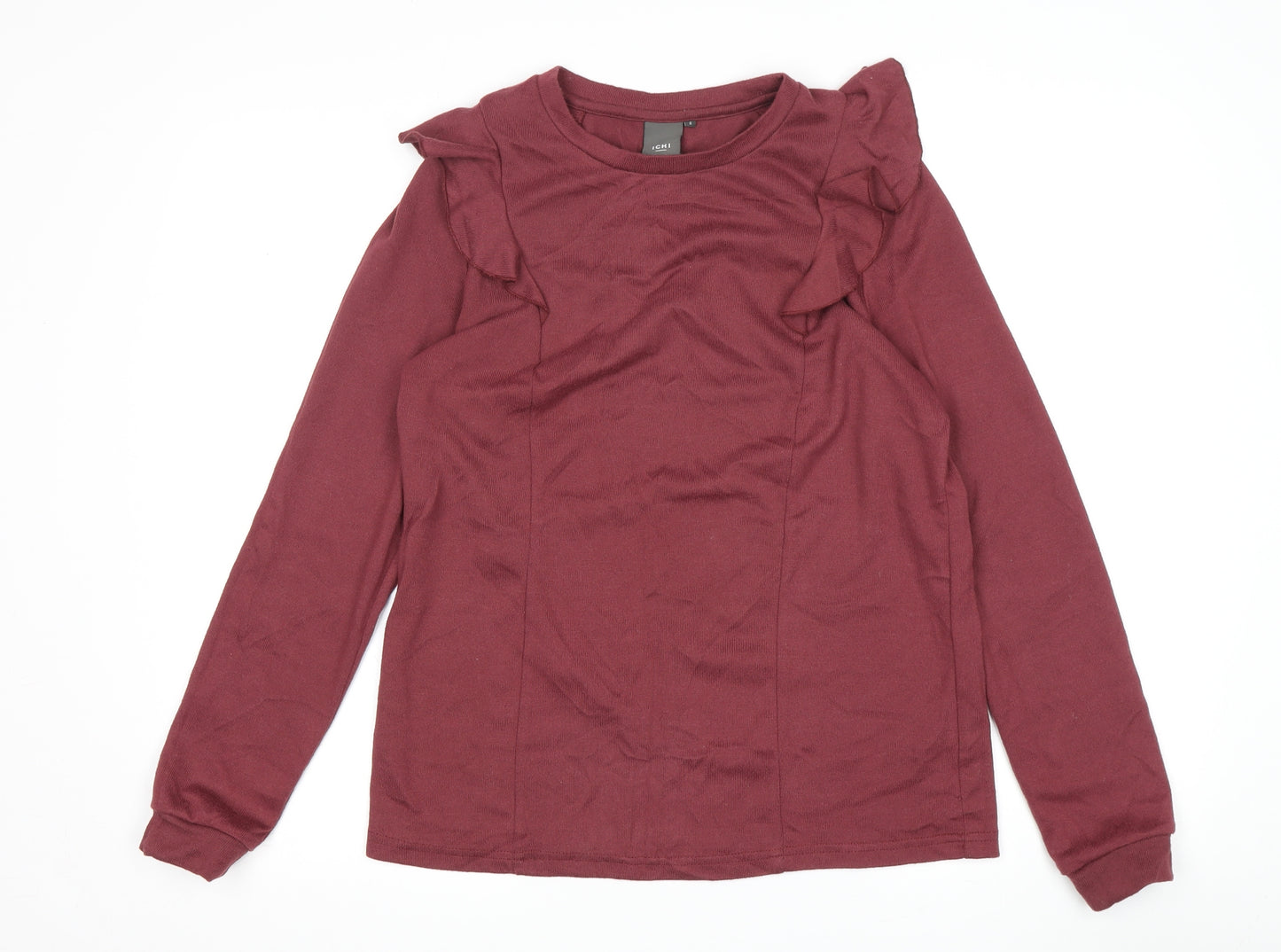 ICHI Women's Red Ruffle Jersey Blouse - Size S