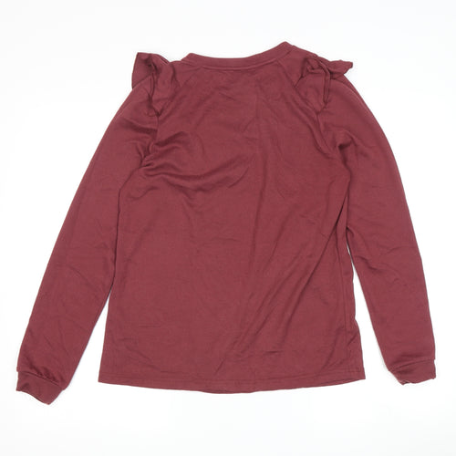 ICHI Women's Red Ruffle Jersey Blouse - Size S