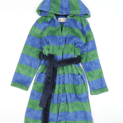 Little Joule Boys Green Blue Striped Fleece Robe 10 Years