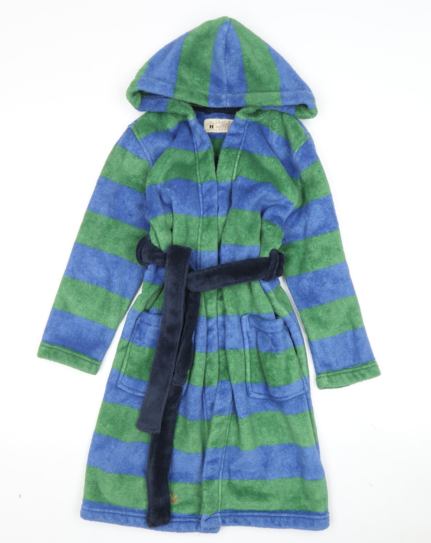 Little Joule Boys Green Blue Striped Fleece Robe 10 Years