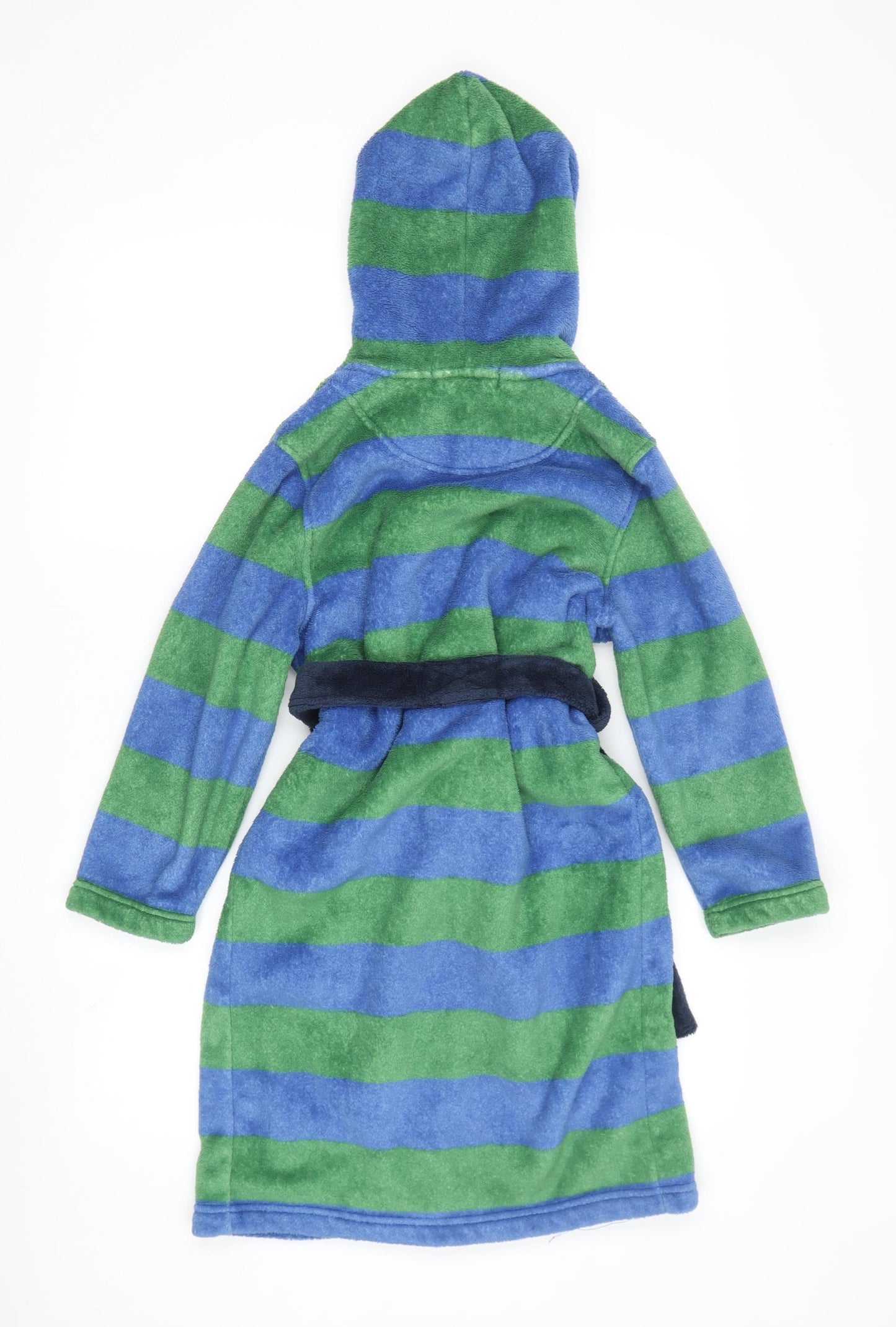 Little Joule Boys Green Blue Striped Fleece Robe 10 Years