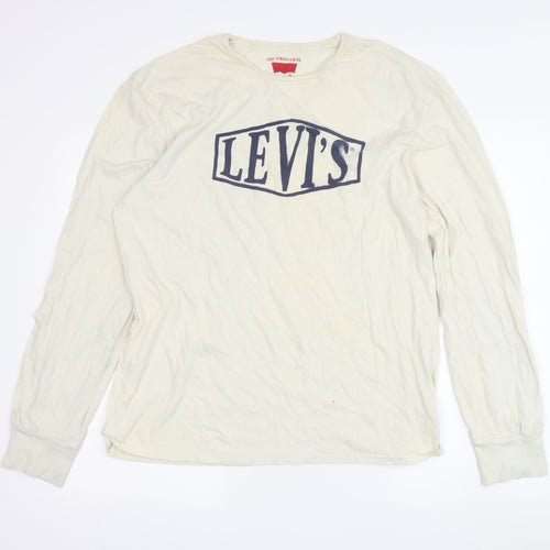 Levi's Men's White Long Sleeve T-Shirt, L, Logo, Casual