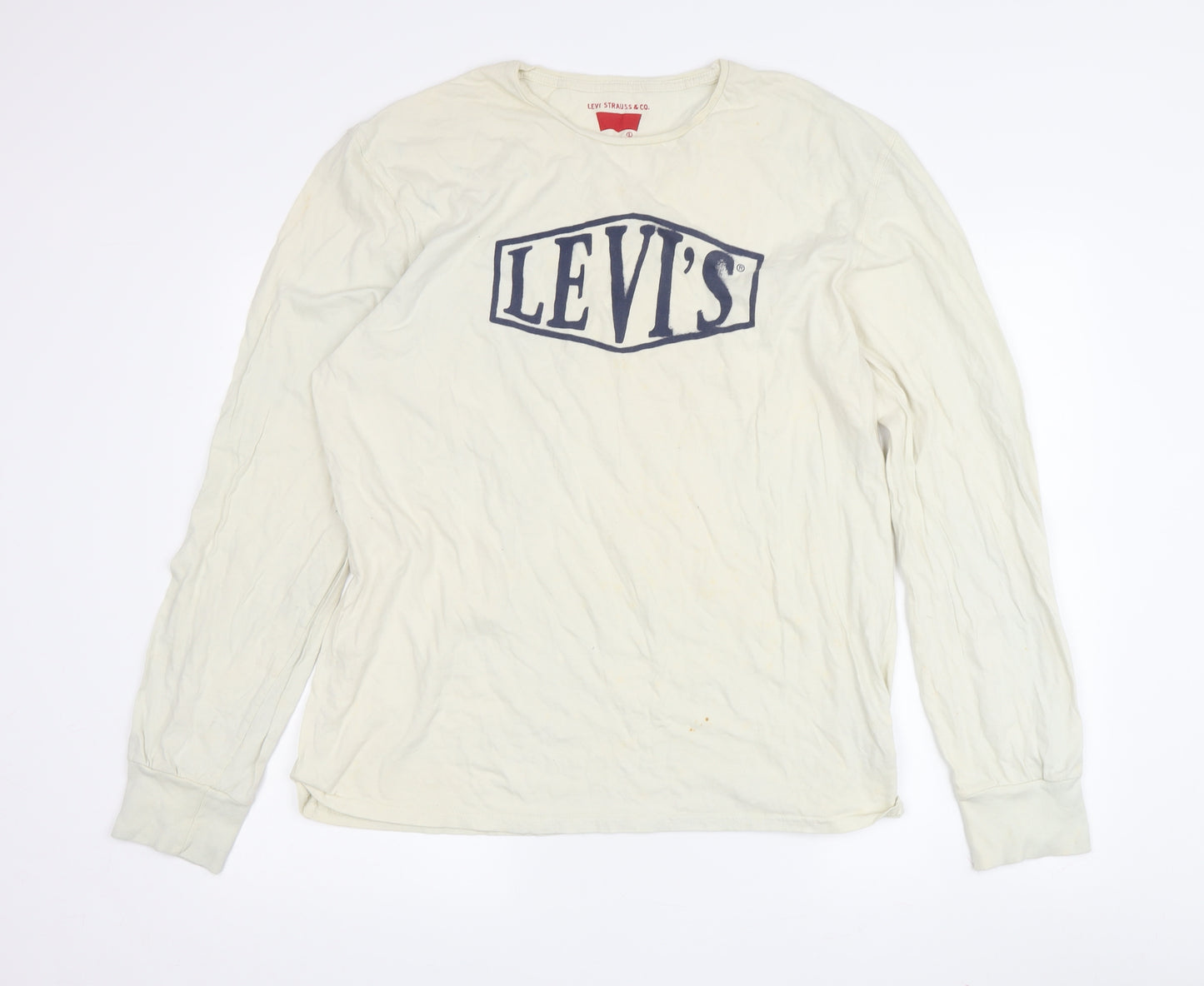 Levi's Men's White Long Sleeve T-Shirt, L, Logo, Casual