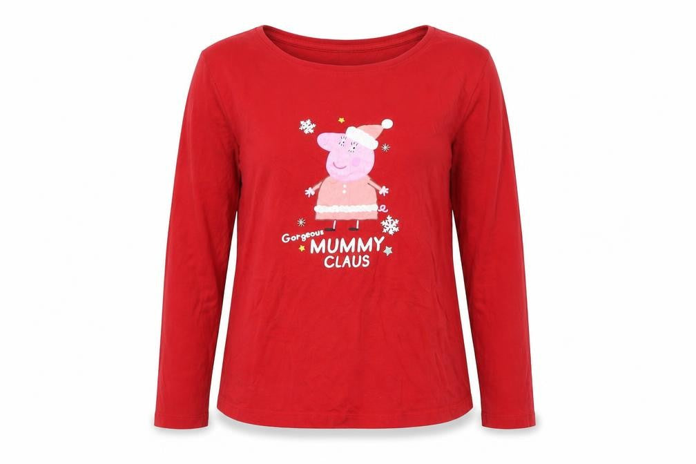 Front view of Peppa Pig Red Teens Christmas T-Shirt 6-7 Years