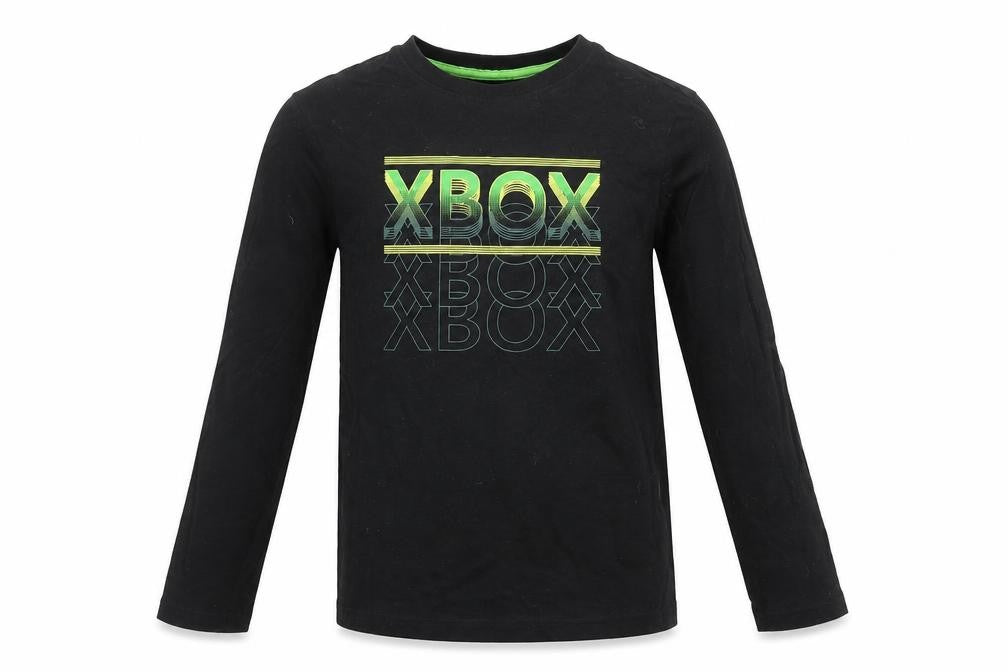 Front view of Xbox boys’ black graphic long sleeve t-shirt, size 146