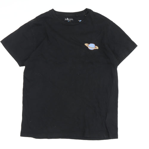 Brave Soul Boys Black Space T-Shirt Small Basic Embroidered