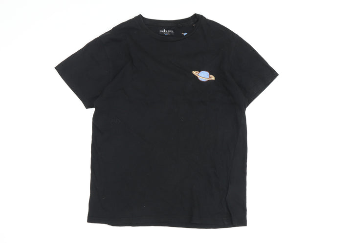 Brave Soul Boys Black Space T-Shirt Small Basic Embroidered