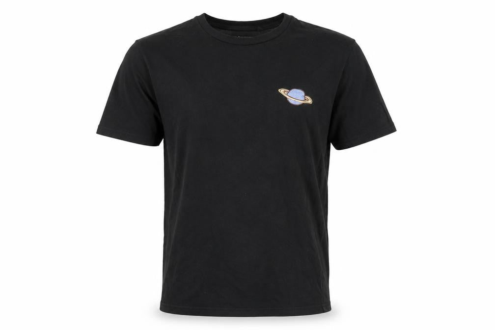 Front view of Brave Soul boys’ black space t-shirt small basic embroidered