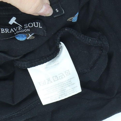 Brave Soul Boys Black Space T-Shirt Small Basic Embroidered