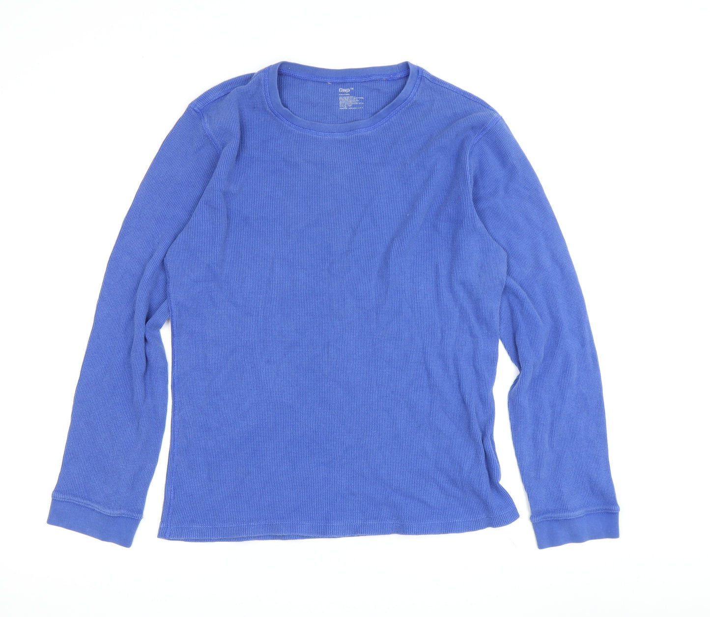 Gap Men's Blue Cotton Long Sleeve Crew Neck Tee
