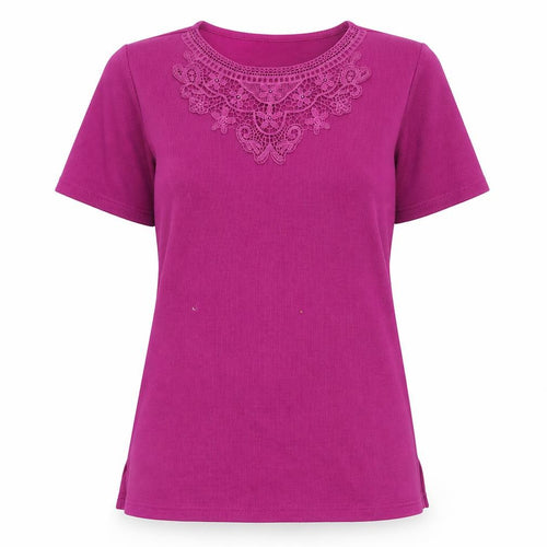 BM Casual Women's Purple Embroidered T-Shirt - Size S
