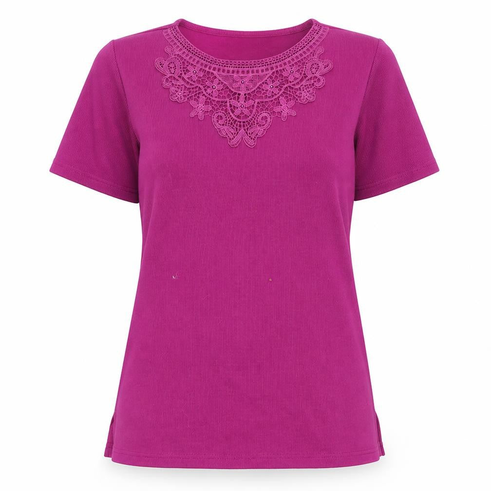 BM Casual Women's Purple Embroidered T-Shirt - Size S