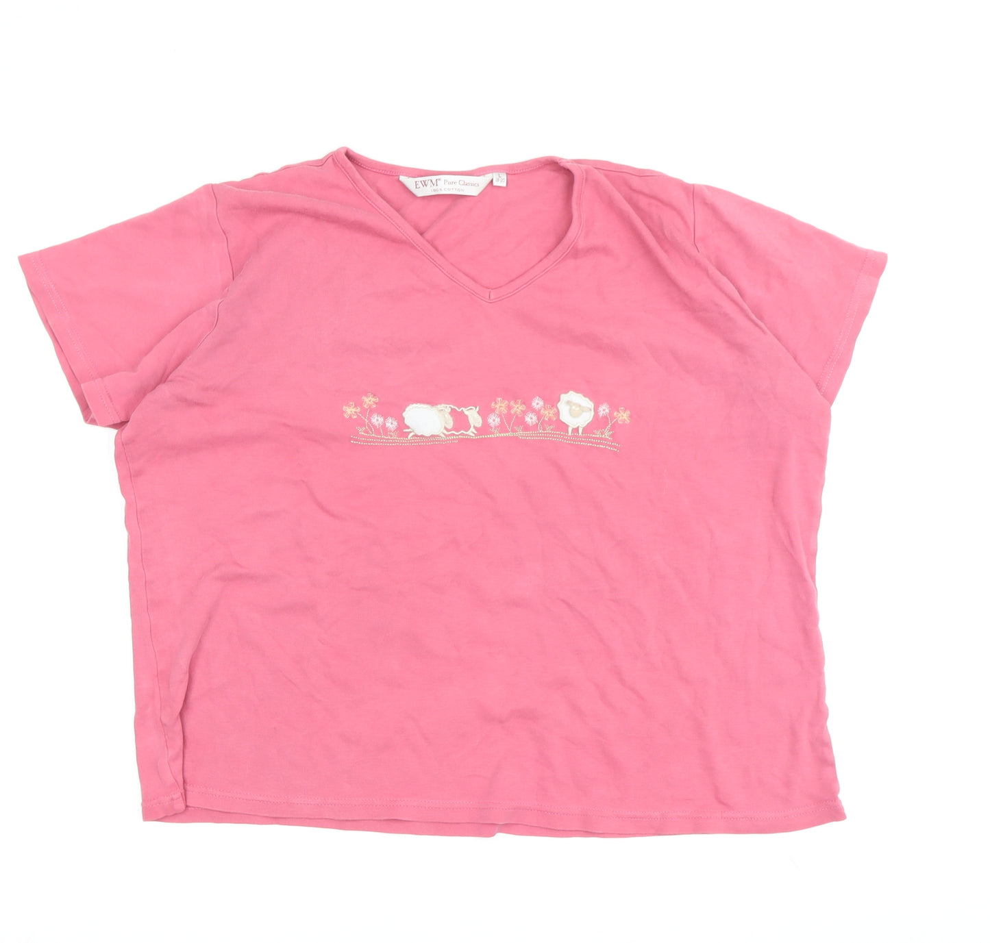 EWM Women's Pink Cotton Nightshirt, L, Graphic Print