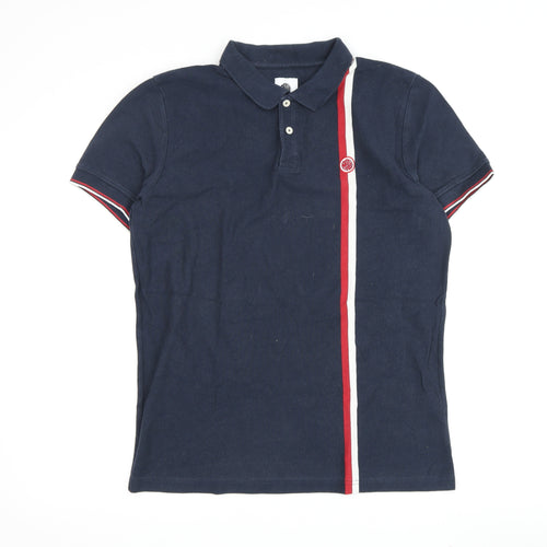 Pepe Jeans Men's Blue Polo Shirt, Size M, Striped, Excellent