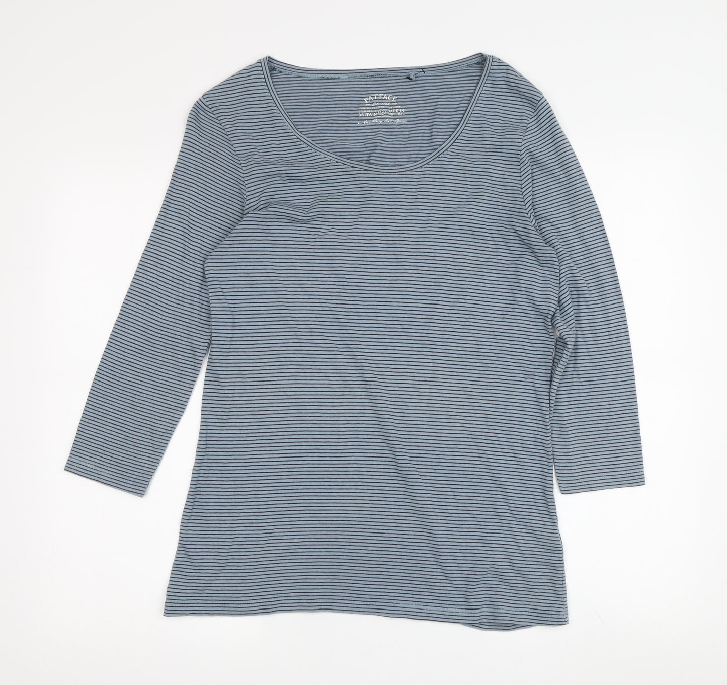 FatFace Women's Blue Striped Tee Size 12 3/4 Sleeve