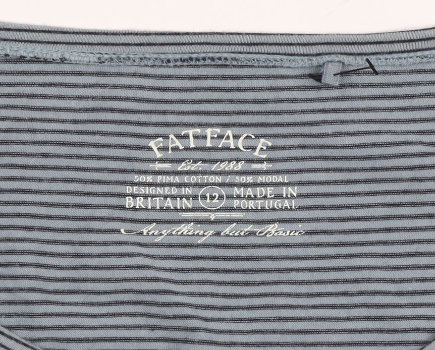 FatFace Women's Blue Striped Tee Size 12 3/4 Sleeve