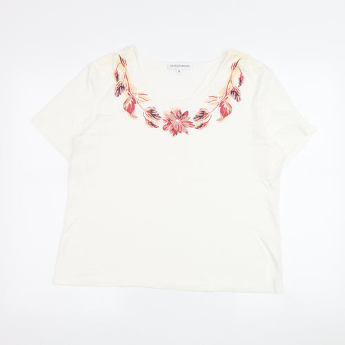 Grauzas Women's Ivory Floral T-Shirt, Size 16, Scoop Neck