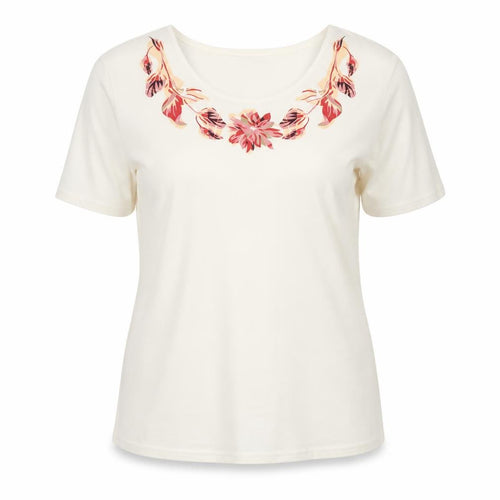 Grauzas Women's Ivory Floral T-Shirt, Size 16, Scoop Neck