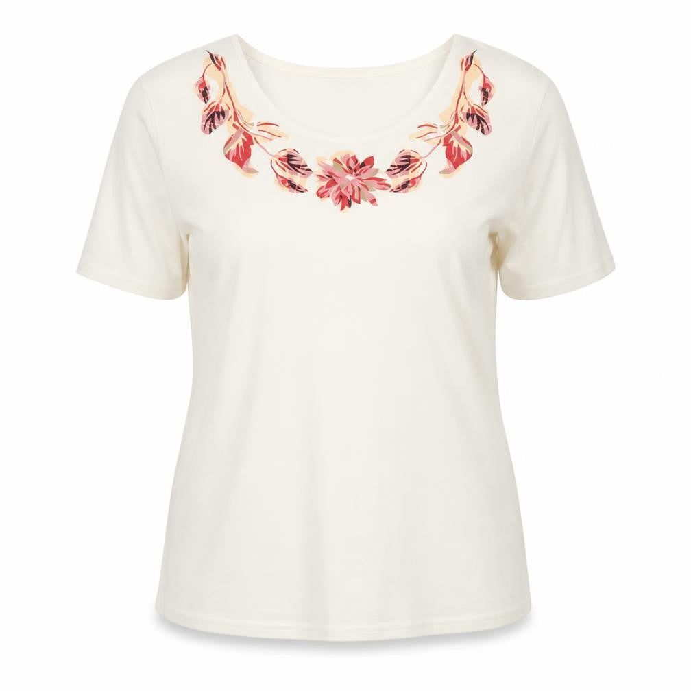Grauzas Women's Ivory Floral T-Shirt, Size 16, Scoop Neck