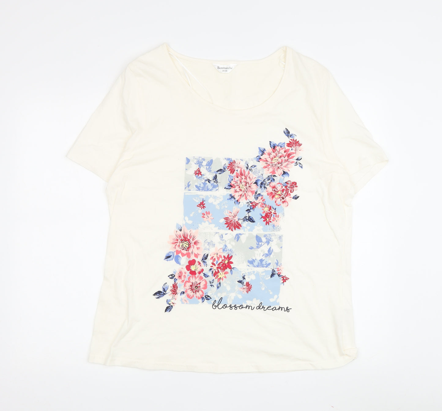Bonmarché Women's Beige Floral T-Shirt Size 16/18