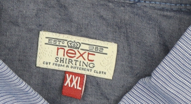 Next Men's Blue Striped Button-Up Shirt 2XL