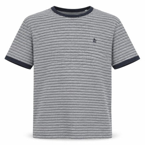 Penguin Men's Grey Striped T-Shirt, Size S, Cotton Crew