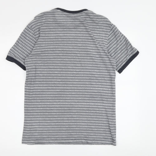 Penguin Men's Grey Striped T-Shirt, Size S, Cotton Crew