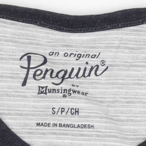 Penguin Men's Grey Striped T-Shirt, Size S, Cotton Crew