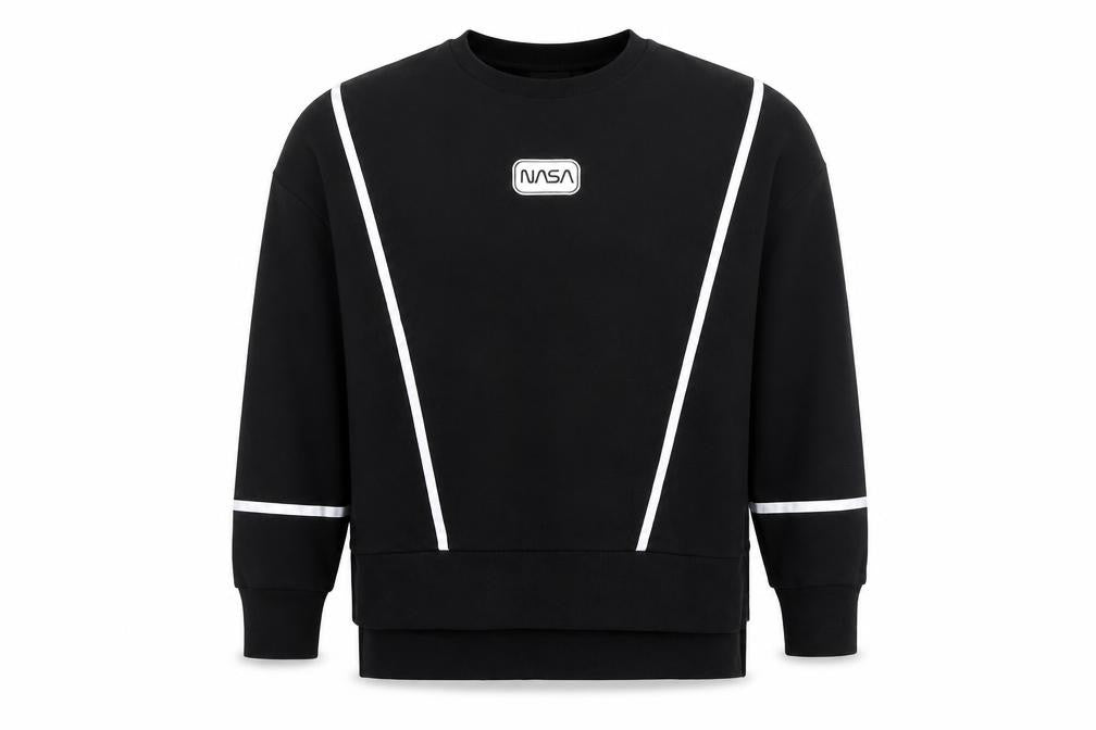 Front view of NASA unisex black s reflective pullover sweatshirt