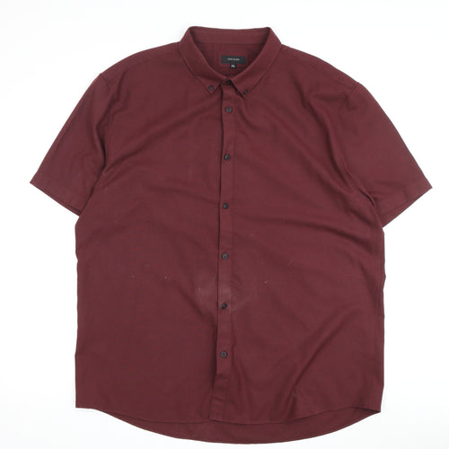 River Island Men's Red Button-Up Short Sleeve Shirt 2XL