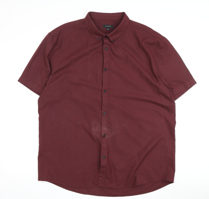 River Island Men's Red Button-Up Short Sleeve Shirt 2XL