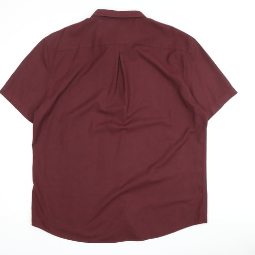 River Island Men's Red Button-Up Short Sleeve Shirt 2XL
