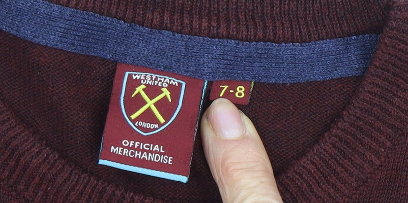 West Ham United Boys Red Pullover Jumper 7-8 Years