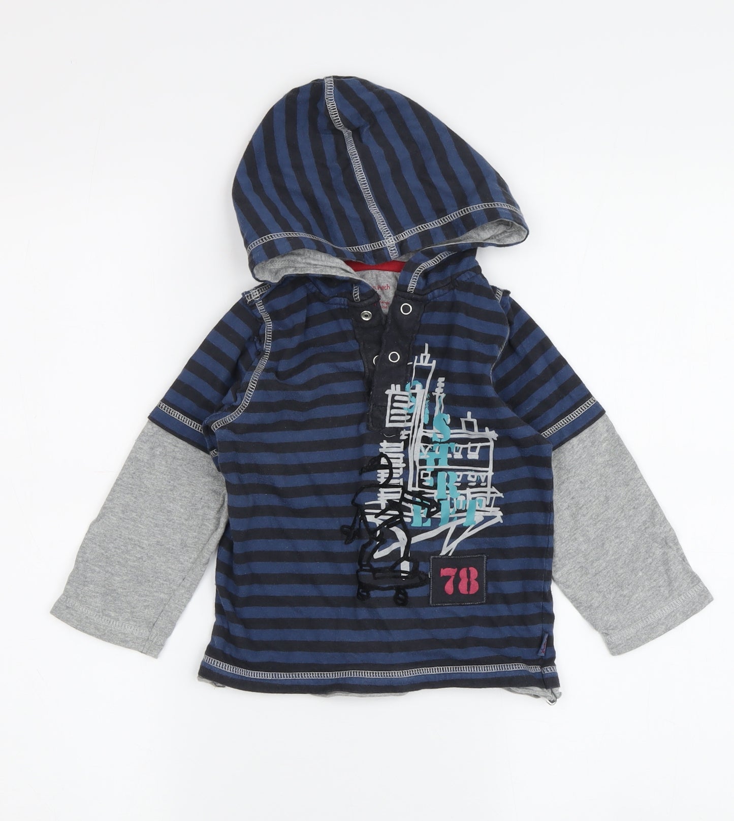 Pumpkin Patch Boys Blue Striped Henley Jumper 24 Months