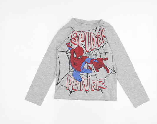 Front view of boys’ grey spider-man long sleeve t-shirt, size 5-6, years