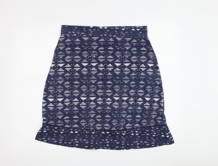 Matronny Women's Blue Geometric Pencil Skirt - Size 12