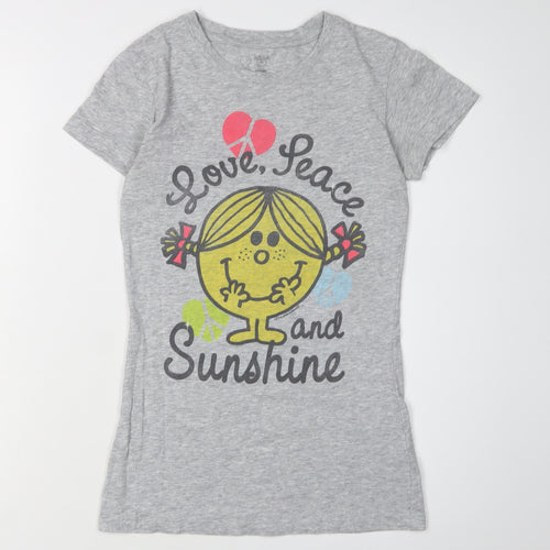 Teens Grey Love Peace Cartoon Graphic T-Shirt S