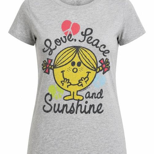 Teens Grey Love Peace Cartoon Graphic T-Shirt S