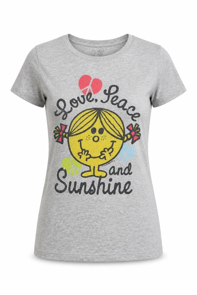 Teens Grey Love Peace Cartoon Graphic T-Shirt S