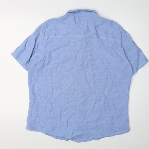 Fat Face Men's Blue Linen Button-Up Shirt L