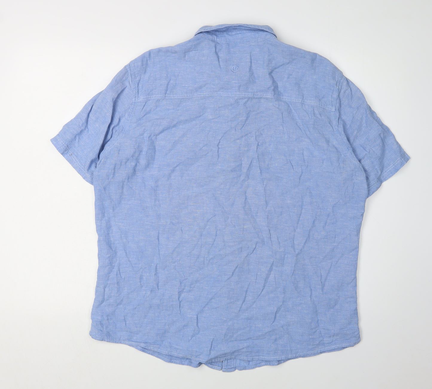 Fat Face Men's Blue Linen Button-Up Shirt L