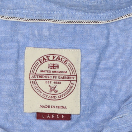 Fat Face Men's Blue Linen Button-Up Shirt L