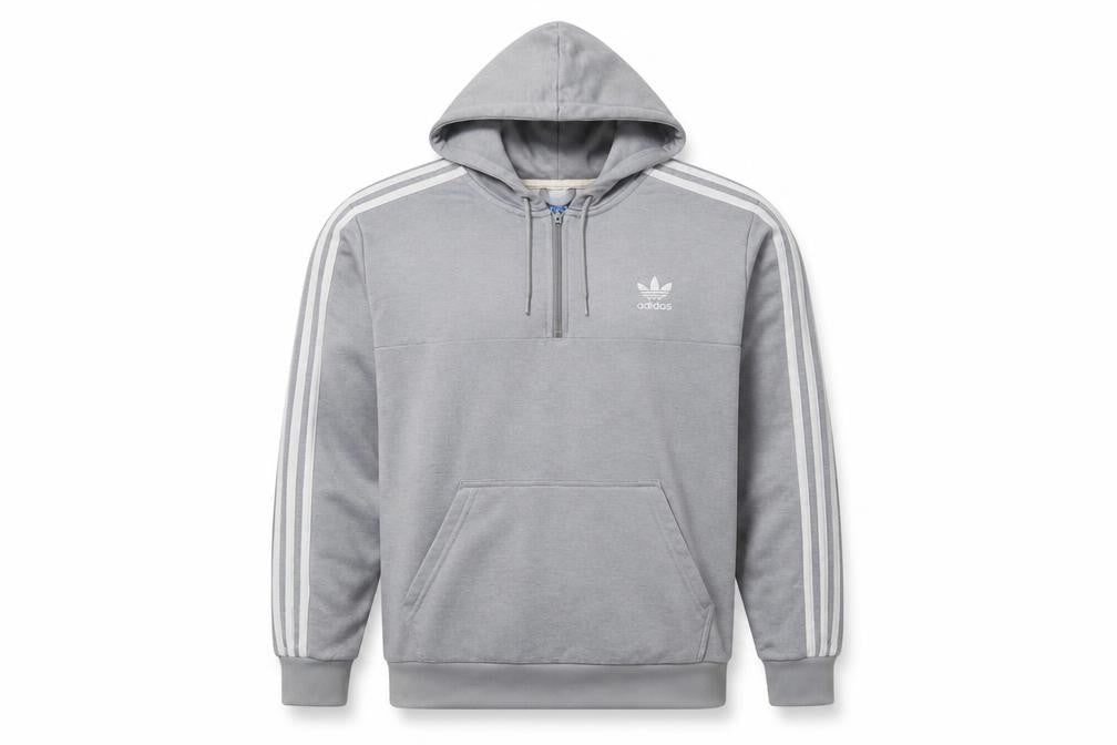 Front view of Adidas Grey 1/2 Zip Hoodie L unisex adults