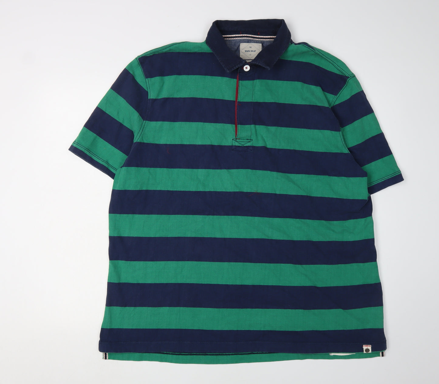 White Stuff Men's Green Striped Polo Shirt XL